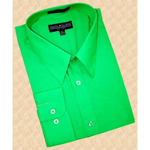 Daniel Ellissa Solid Emerald Green Cotton Blend Dress Shirt With Convertible Cuffs